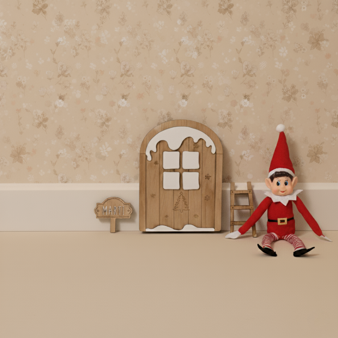 Puerta del Elfo de Madera – Decoración de Navidad Personalizable