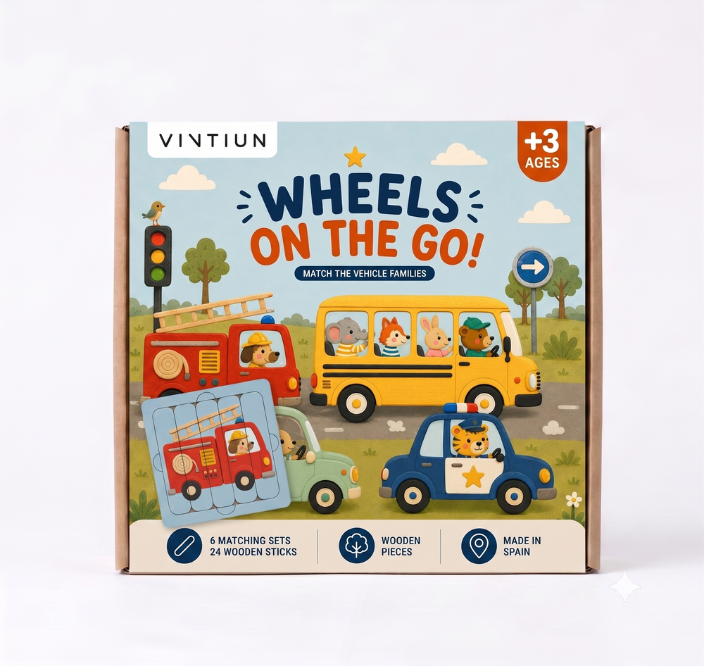 Puzzle de Palitos de Madera Transportes | 6 Puzzles en 1 - Juguete Educativo