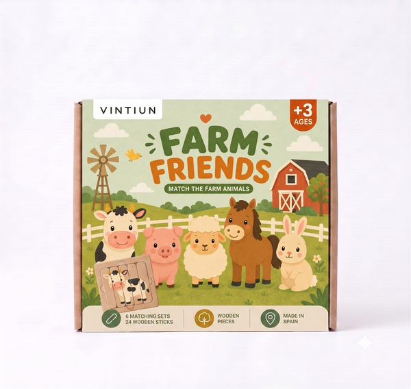 Puzzle de palitos de madera animales de granja 6 en 1 Farm Friends de Vintiun