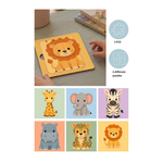 Puzzle de palitos de madera safari con jirafa, elefante, cebra, hipopótamo, leopardo y león