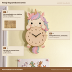 Reloj de Pared Infantil Unicornio Personalizable con Nombre | Madera y Péndulo