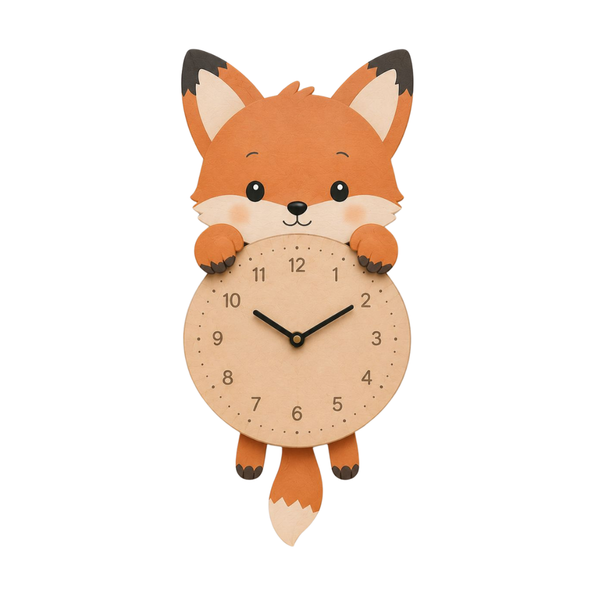 Reloj de Pared Infantil Zorro Personalizable con Nombre | Madera y Péndulo