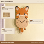 Reloj de Pared Infantil Zorro Personalizable con Nombre | Madera y Péndulo