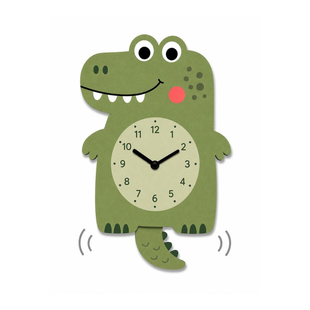 Reloj de Pared Infantil Cocodrilo Personalizable con Nombre | Madera y Péndulo
