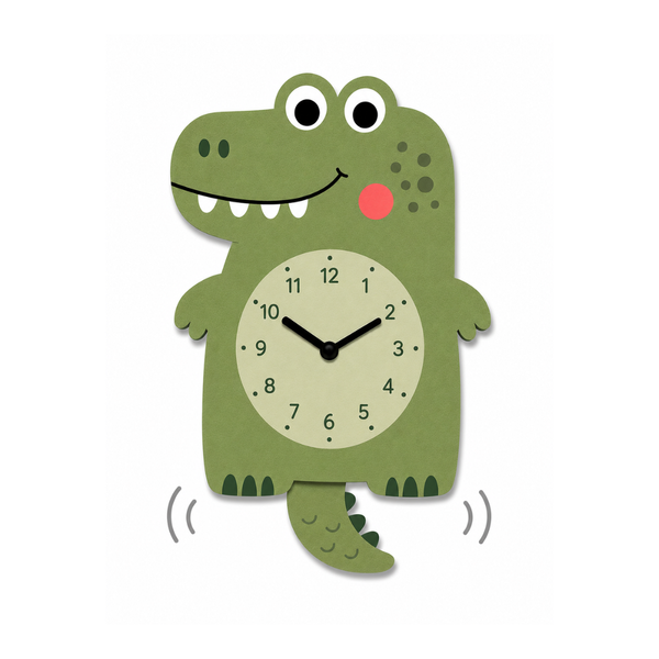 Reloj de Pared Infantil Cocodrilo Personalizable con Nombre | Madera y Péndulo