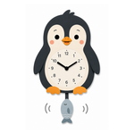 Reloj de Pared Infantil Pingüino Personalizable con Nombre | Madera y Péndulo