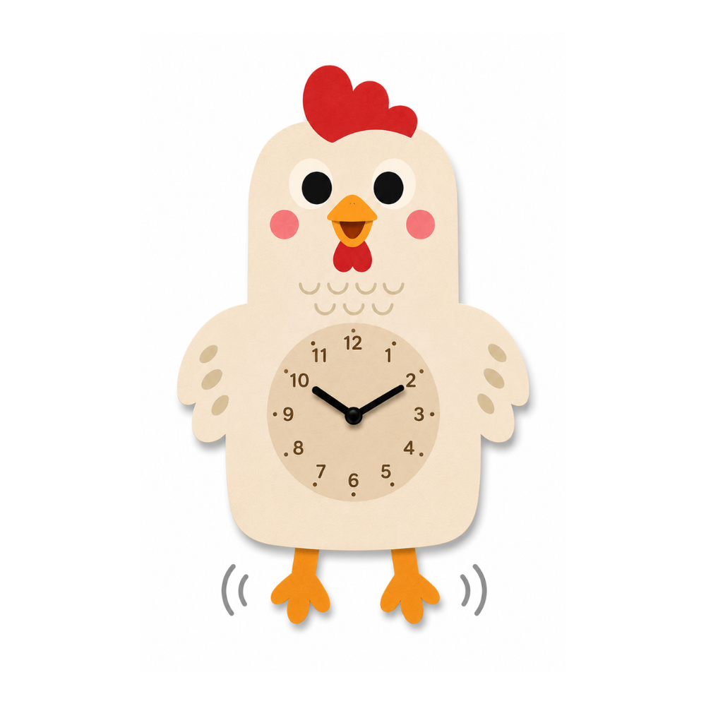Reloj de Pared Infantil Gallo Personalizable con Nombre | Madera y Péndulo