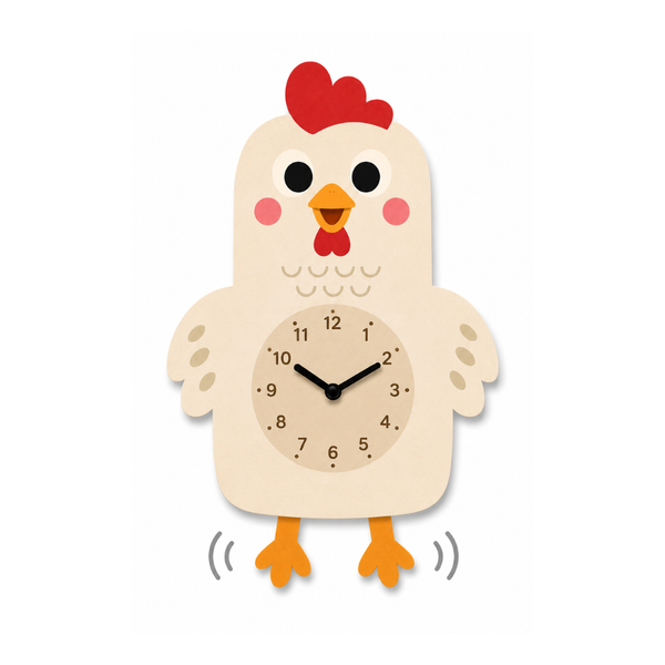 Reloj de Pared Infantil Gallo Personalizable con Nombre | Madera y Péndulo