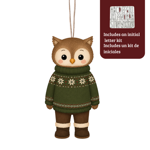 Adorno de Madera Búho Personalizable con Nombre | Kit de Iniciales