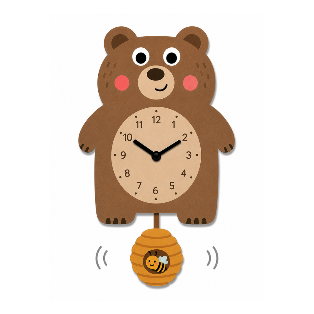 Reloj de Pared Infantil Oso Personalizable con Nombre | Madera y Péndulo
