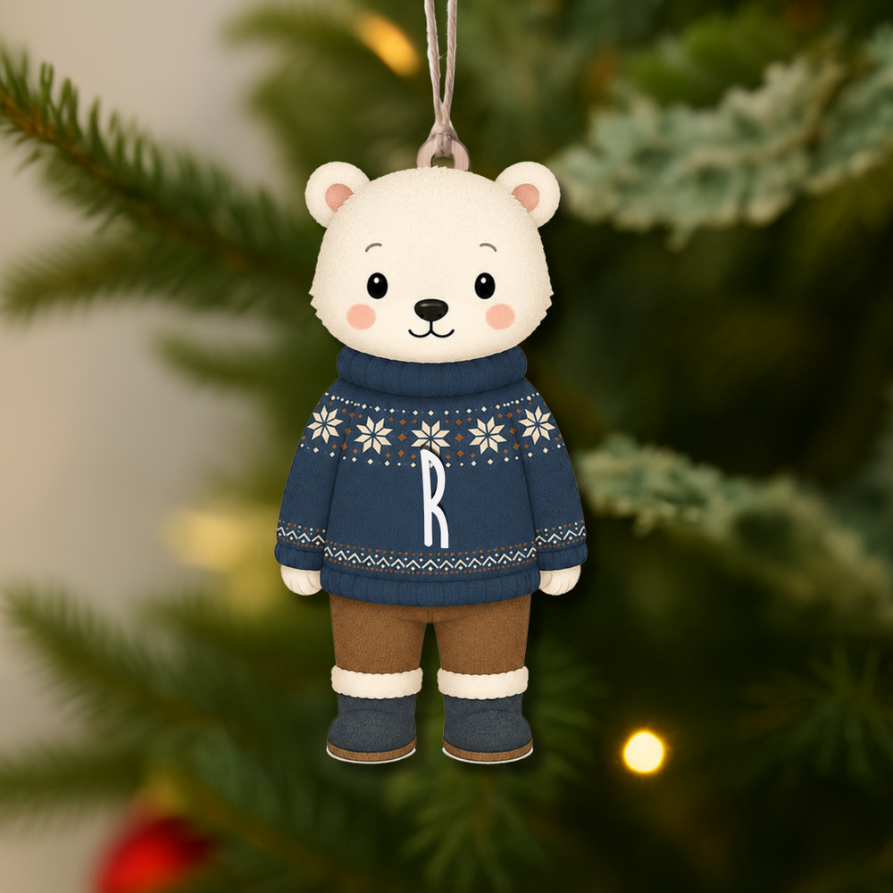 Adorno de Madera Oso Polar Personalizable con Inicial | Kit de Iniciales
